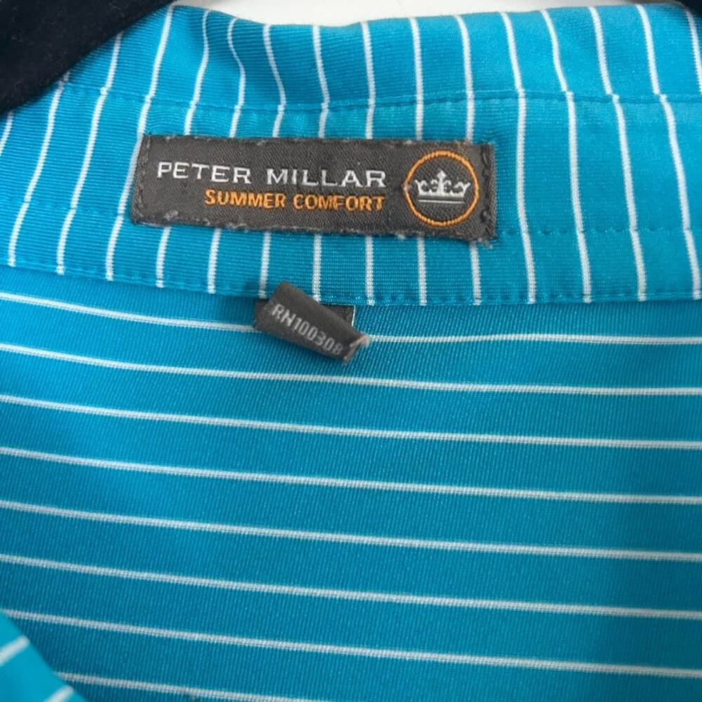 Peter Millar Golf Polo Shirt Mens XL Blue White Striped Performance Excellent - Picture 3 of 3